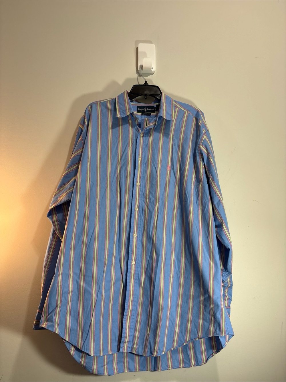 Ralph Lauren Classic Fit Blue Striped Button-Down Shirt. 1396